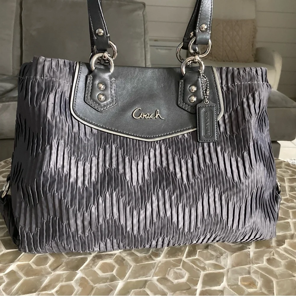 Coach Ashley Gray Gathered Satin Hobo Carryall